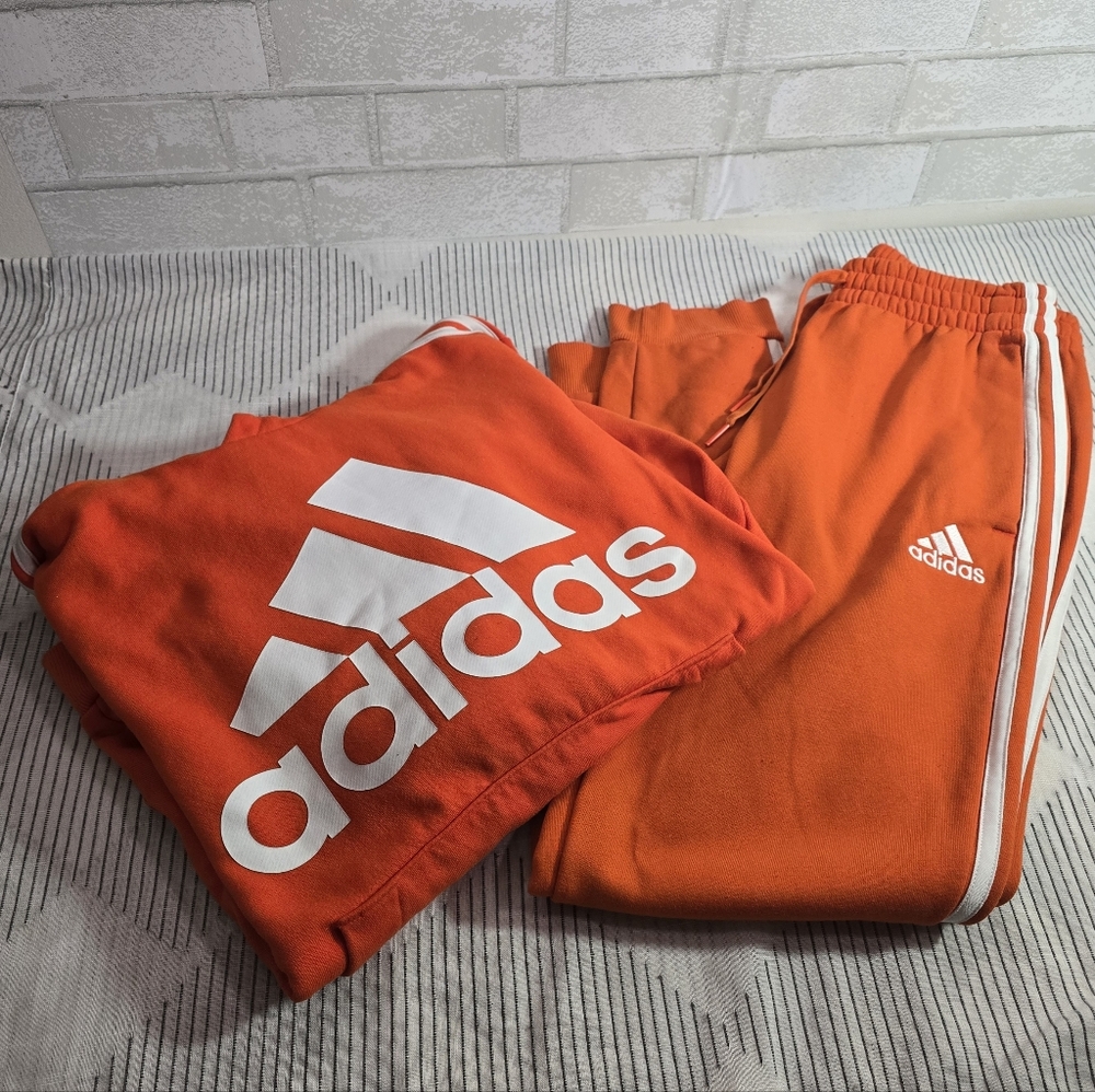 Classic Three Stripe Orange Adidas Jersey Sweat Suit Joggers Hoodie Men's Small